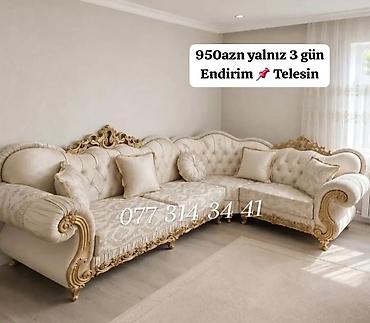 salon ucun divanlar: Klassik üslubda L‑şəkilli guşə divan - Rəng: açıq krem/bej tonları - — 1