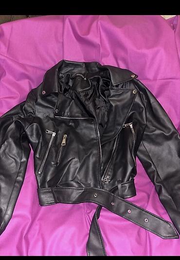 boy aynasi qiyməti: Qadınlar üçün qara biker üslubunda dəri gödəkçə - Material: süni — 1