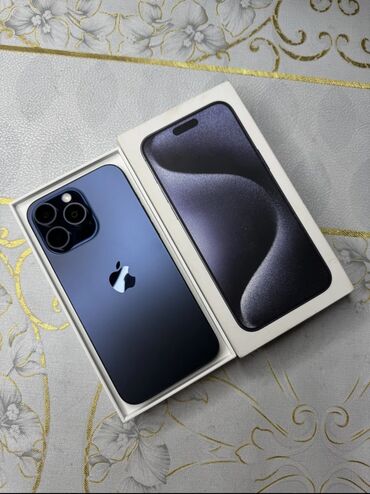 списанные айфоны: IPhone 15 Pro Max, Колдонулган, 256 ГБ, Blue Titanium, Коргоочу айнек, Каптама, Кабель, 91 %