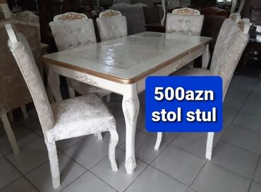 masa və oturacaqlar: Qonaq otağı üçün, Yeni, Açılan, Kvadrat masa, 6 stul, Azərbaycan