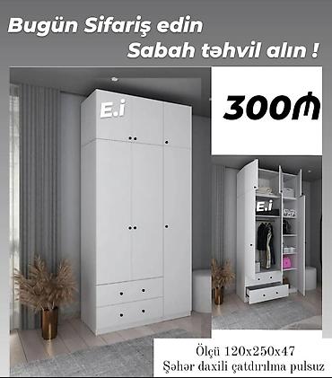 skaf: Ağ rəngli funksional paltar şkafı - Ölçü: 120 x 250 x 47 sm - Dizayn — 1