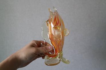 Статуэтки: Винтажные стеклянные рыбки. высота 27 см и 20 см Гутное стекло, СССР — 4