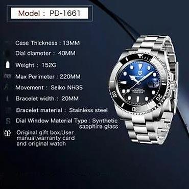 Ručni satovi: PAGANI DESIGN PD-1661 - 40mm - Crna - Rolex Submariner Hom Potpuno — 11