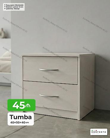 tumbalar: Tumba – 2 çəkməcəli, kompakt model Ölçülər: 40×50×40 sm Material: 18 — 1
