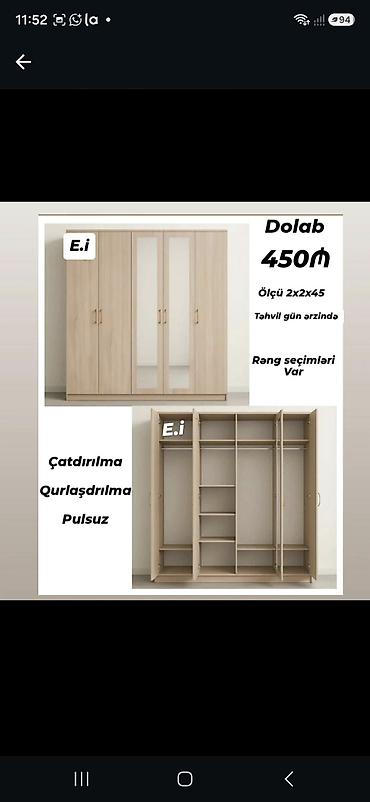 Dörd qapılı geyim dolabı - Qiymət: 450₼ - Ölçü: 2x2x45 - Gündə təhvil lalafo.az -da Dörd qapılı geyim dolabı - Qiymət: 450₼ - Ölçü: 2x2x45 - Gündə təhvil
