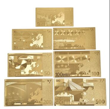 коллекция денег: Золотые сувенирные двусторонние банкноты купюры евро EUR номиналом 5