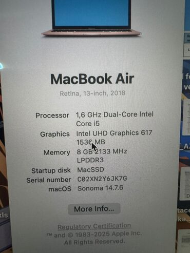 Apple MacBook: MacBook Air 13" Retina (2018) – Qızılı rəng Texniki xüsusiyyətlər: - — 1