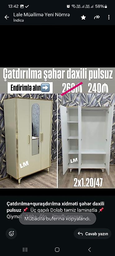 Sifarişlə dolablar: Düz dolab, Yataq otağı üçün, Açılan, Quraşdırıla bilən, 3 qapılı — 2
