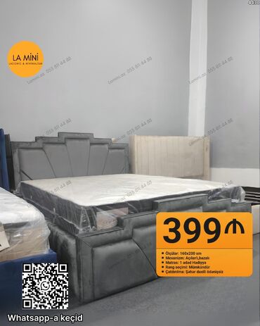 мебель д10: LA MINI dizaynlı yumşaq başlıqlı yataq dəsti - Ölçü: 160×200 sm -