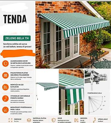 maxi staklene case: TENDA 3×2 m ZELENO-BELA Uživajte u prijatnoj hladovini na terasi — 1