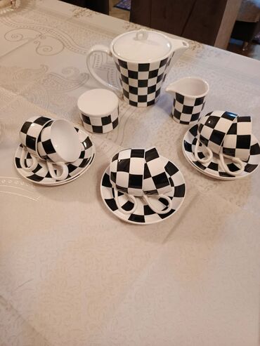 çaynı servis: Çay dəsti, rəng - Qara, Keramika, 6 nəfərlik