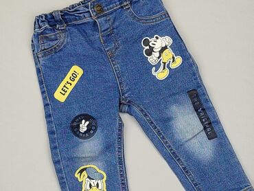 Spodnie i Legginsy: Spodnie jeansowe, Disney, 9-12 m, stan - Dobry