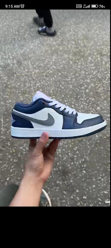 ecco 37 38: Кроссовки Nike Air Jordan 1 Low - Цвет: темно‑синий/белый с серым — 2