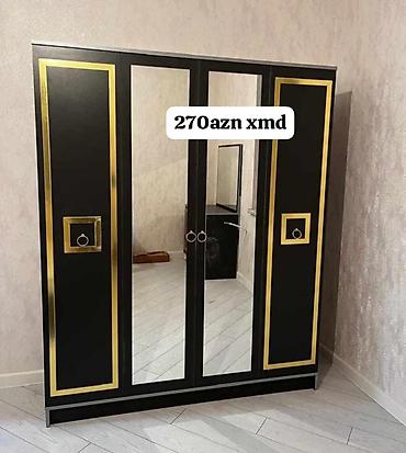 polka: Qara-qızılı dizaynda, güzgülü 4 qapılı geyim şkafı. - Ön hissədə iki — 1