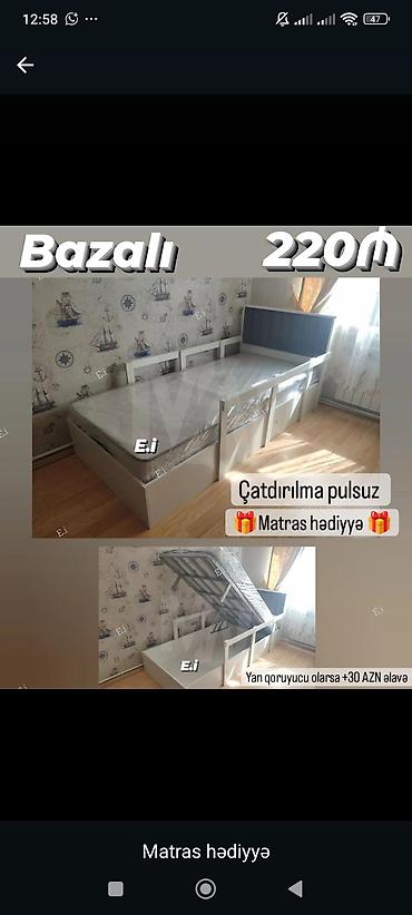 Bazalı tək nəfərlik çarpayı - Qiymət: 220 AZN (şəkildə göstərilib) - lalafo.az -da Bazalı tək nəfərlik çarpayı - Qiymət: 220 AZN (şəkildə göstərilib) -