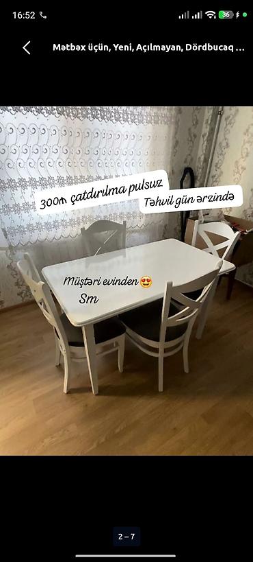 inter tekstil sumqayit: Mətbəx üçün, Yeni, Açılmayan, Dördbucaq masa, 4 stul — 1