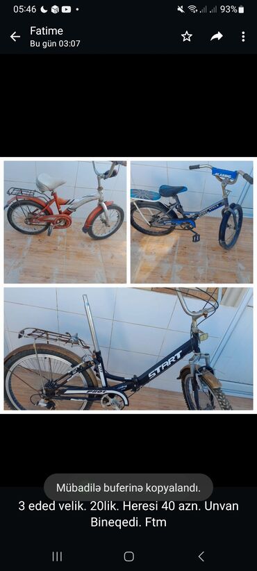3 yaşdan yuxarı uşaqlar üçün velosipedlər: Uşaq velosipedi 20"