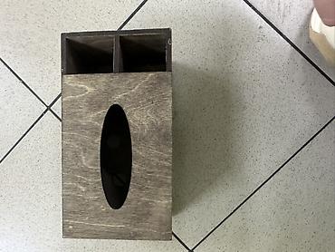 Держатели и подставки: Деревянный органайзер/диспенсер для салфеток с отделениями - — 3