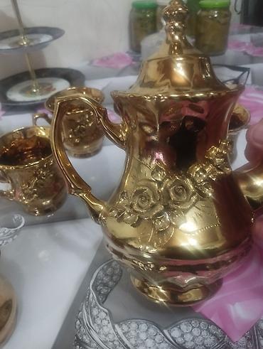 cay: Çay dəsti, rəng - Qızılı, Keramika — 3
