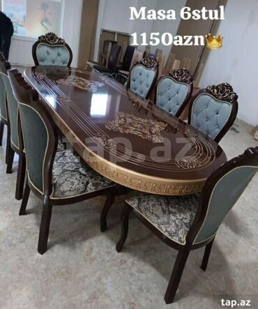 Masa və oturacaq dəstləri: Qonaq otağı üçün, Yeni, Açılmayan, Oval masa, 6 stul