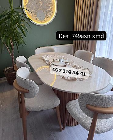 net təmizləyici: Yemək otağı üçün müasir masa-stul dəsti. - Dəst: oval formalı yemək — 1