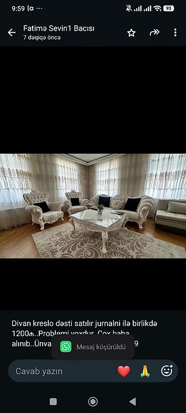 Divan kreslo dəsti satılır jurnalni ilə birlikdə 1200₼. Problemi lalafo.az -da Divan kreslo dəsti satılır jurnalni ilə birlikdə 1200₼. Problemi