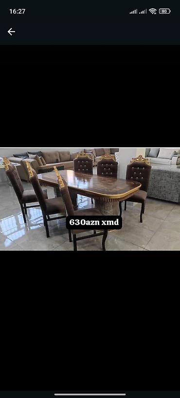 salon stullari: Qonaq otağı üçün, Yeni, Açılmayan, Dördbucaq masa, 6 stul — 1