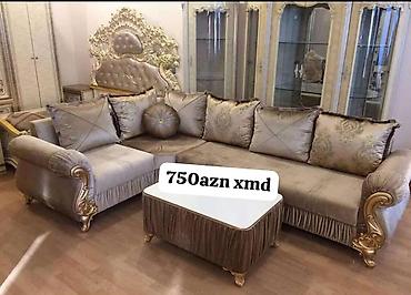 dəst mebel: Klassik üslubda künc divan dəsti - Material: atlas effektili, yumşaq — 1