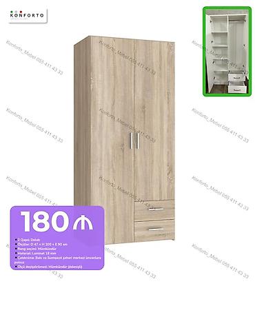 2 qapılı geyim dolabı - Ölçü: D 47 × H 200 × E 90 sm - Material: 18