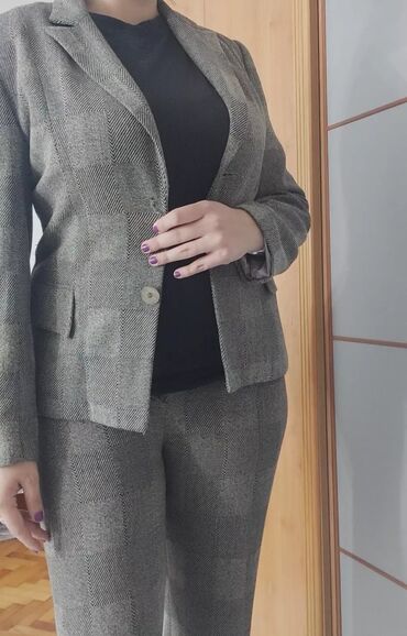 ženski kompleti sako i pantalone: XL (EU 42), Poliester, Jednobojni, Karirani, bоја - Siva