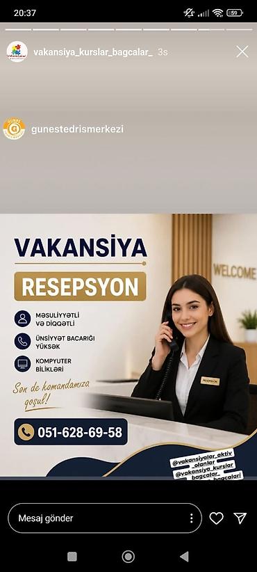 zirve iş merkezi: Hostes, qeydiyyatçı tələb olunur, Təcrübəsiz — 1