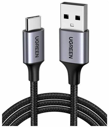 Зарядные устройства: Кабель Ugreen 60126 USB A 2,0 - USB C, в оплетке, цвет черный, 1 м