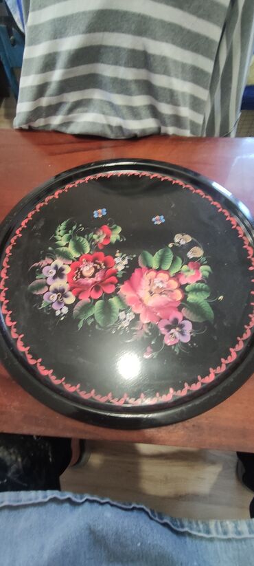 черный посуда: Советский разнос, металл, роспись . диаметр 45 см