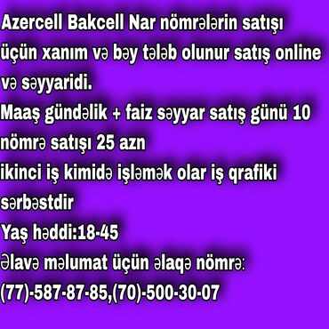 Satış məsləhətçiləri: Satış məsləhətçisi tələb olunur, İstənilən yaş, 1 ildən az təcrübə, İşəmuzd ödəniş