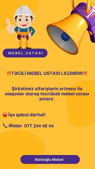telebeler ucun part time is: Təcili təcrübəli mebel ustası axtarılır! Vakansiya üçün elan — 1