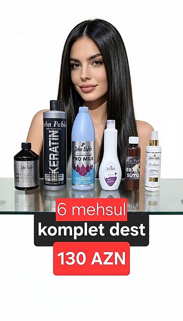 ev desti: Molekulyar keratin dəsti – 6 məhsullu komplet Tərkib: - John Pablo — 1