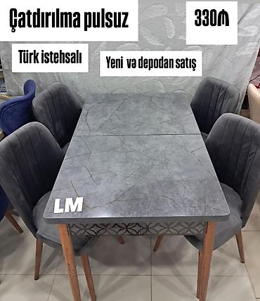 yeni stol: Mətbəx üçün, Yeni, Açılmayan, Dördbucaq masa, 4 stul — 1