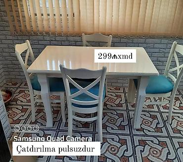oturacagi: Ağ rəngdə 1 masa + 4 stul dəsti - Klassik dizaynlı, düzbucaqlı stol — 3