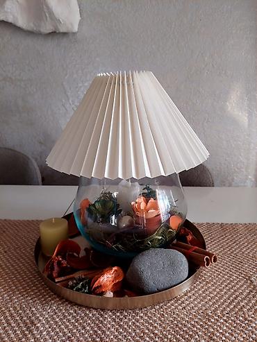 stol üstü lampa: Dekorativ süfrə/masa lampası – şüşə vazada kompozisiya - Üst hissə — 5