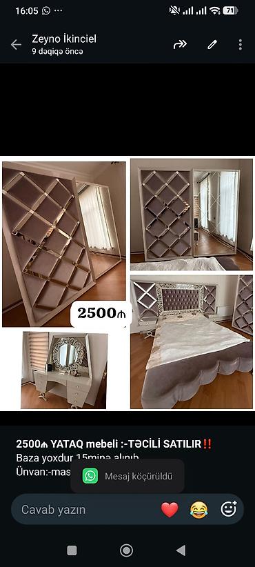 *2500₼ YATAQ mebeli :-TƏCİLİ SATILIR*‼️ Baza yoxdur 15minə alınıb lalafo.az -da *2500₼ YATAQ mebeli :-TƏCİLİ SATILIR*‼️ Baza yoxdur 15minə alınıb