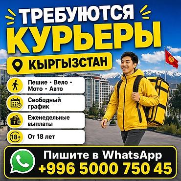 качан: Талап кылынат Велокурьер, Мото курьер, Самокат менен Толук жумуш күнү, Ийкемдүү график, Форма, 18 жаштан жогору — 1