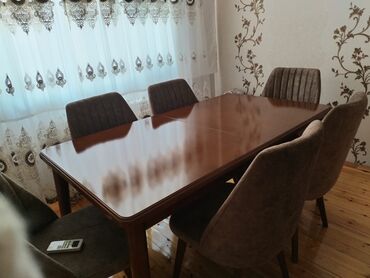 masalar ve stullar: Qonaq otağı üçün, İşlənmiş, Açılan, Dördbucaq masa, 6 stul, Türkiyə