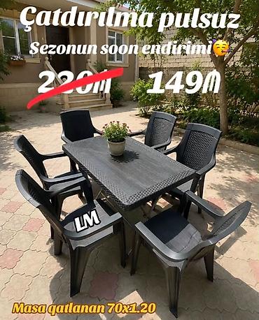 Yeni Plastik masa dəsti📌 Qatlanan masa+6 STUL 📌 Qiymət: 149₼