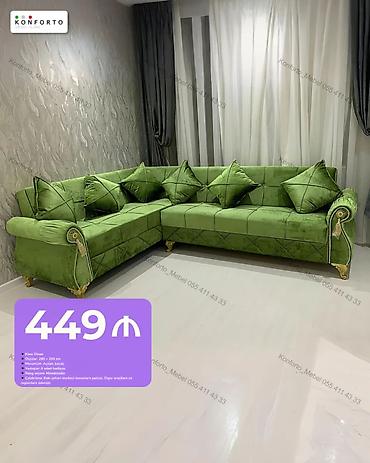 Künc divan – yaşıl məxmər parça ilə - Ölçü: 280 × 200 sm - Mexanizm lalafo.az -da Künc divan – yaşıl məxmər parça ilə - Ölçü: 280 × 200 sm - Mexanizm