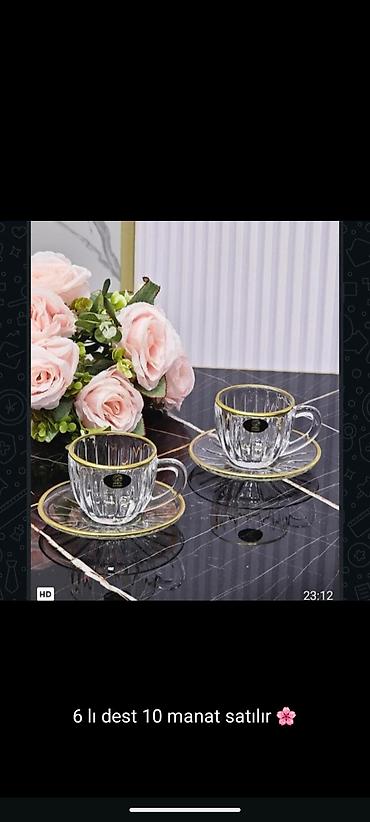 qəhvə dəsti: Çay dəsti, rəng - Qızılı, Şüşə, 6 nəfərlik — 1