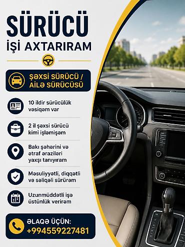 Salam.Şəxsi və ya ailə sürücüsü işi axtarıram. 28 yaşım var, ailəliyəm