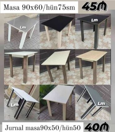 jurnal stolu qiymetleri: Masalar Yeni və sifarişlə Qiymət: 45₼ Masa 90x60/hün75 Qiymət