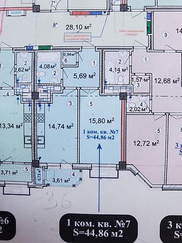 теплый стан жк: 1 комната, 44 м², Асанбай мкр Элитка, 3 этаж — 7