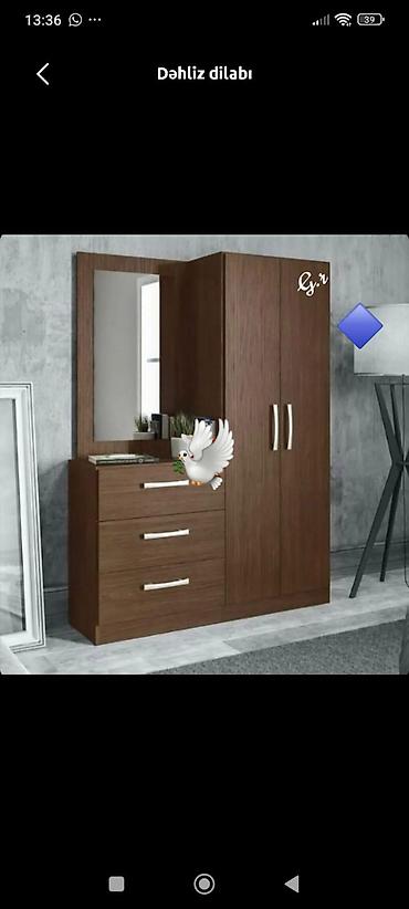 Yeni, 2 qapılı, Güzgülü, Qəhvəyi, Açılan, Düz dolab