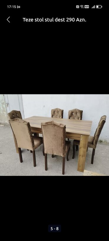 Masa və oturacaq dəstləri: Qonaq otağı üçün, Yeni, Dördbucaq masa, 6 stul — 2